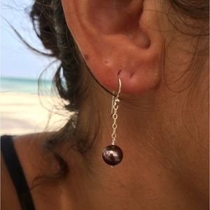Tahitian Black Pearl Sterling Silver Drop Earrings